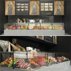 Showcase in a supermarket with semi finished products and meat. Food 3D Models 