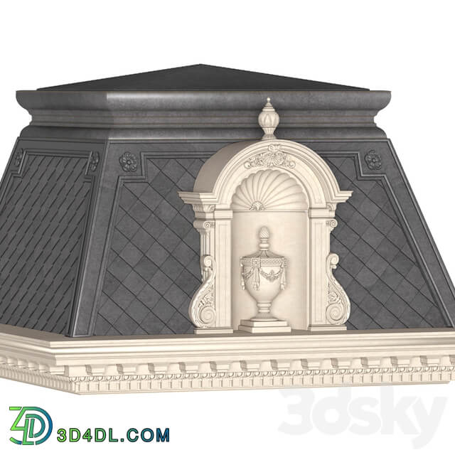 Roof of the classic facade of a private house with decors. Roof fasad set