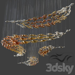 Glass Waves Chandelier S shape Pendant light 3D Models 