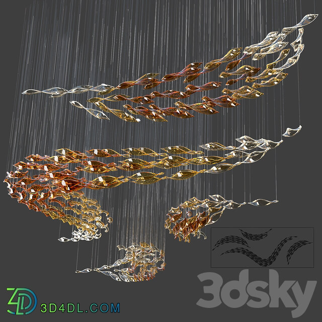 Glass Waves Chandelier S shape Pendant light 3D Models