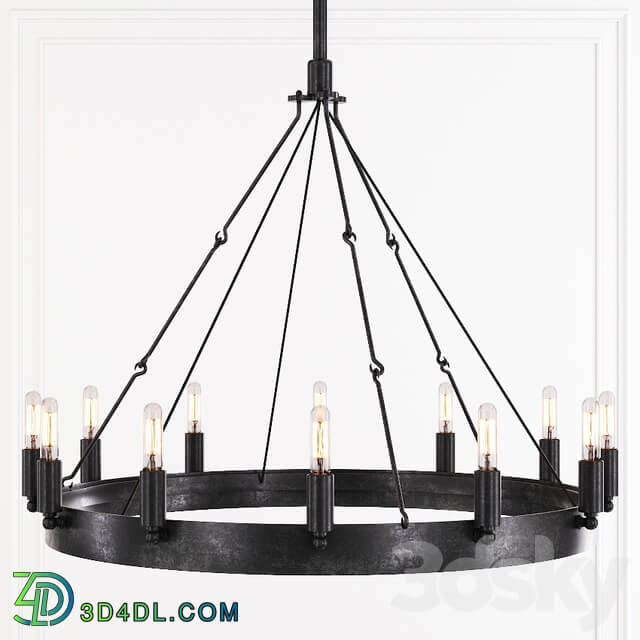 Restoration Hardware CAMINO VINTAGE FILAMENT ROUND CHANDELIER 26 Black Pendant light 3D Models