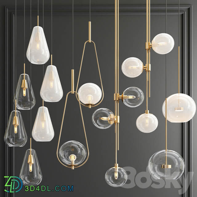 Four Hanging Lights 56 Milk Clear Pendant light 3D Models