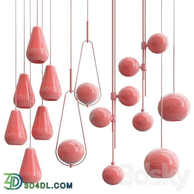 Four Hanging Lights 56 Milk Clear Pendant light 3D Models