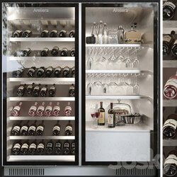 Wine cabinet with wine and crystal service. Alcohol 3D Models 
