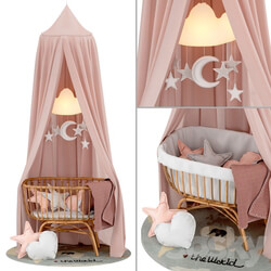 Miscellaneous Childhome Rattan Cradle with Linen Canopy 