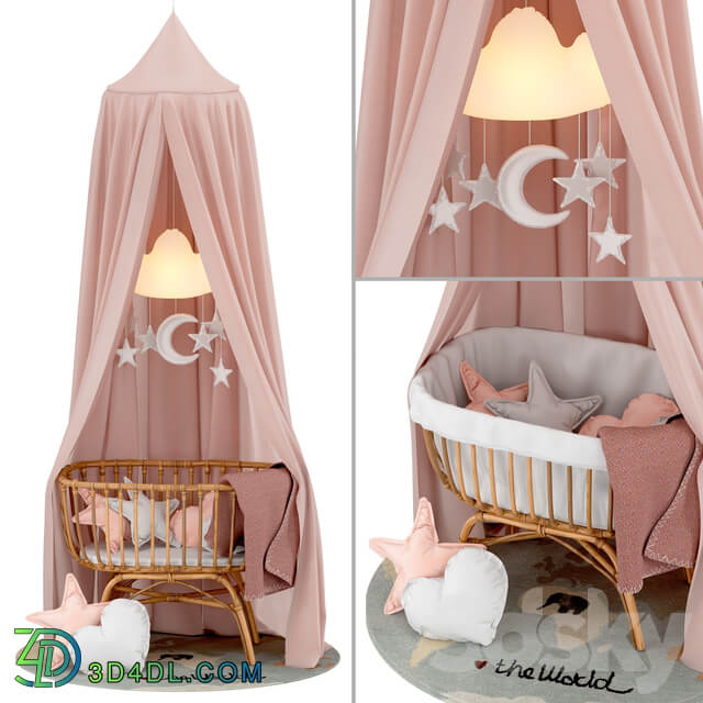 Miscellaneous Childhome Rattan Cradle with Linen Canopy