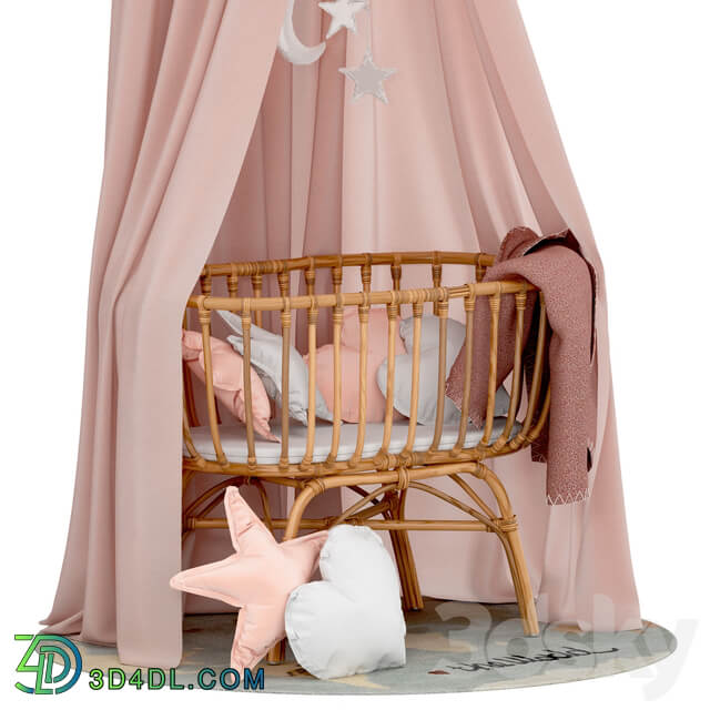 Miscellaneous Childhome Rattan Cradle with Linen Canopy