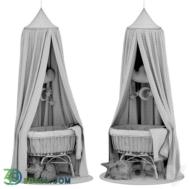 Miscellaneous Childhome Rattan Cradle with Linen Canopy