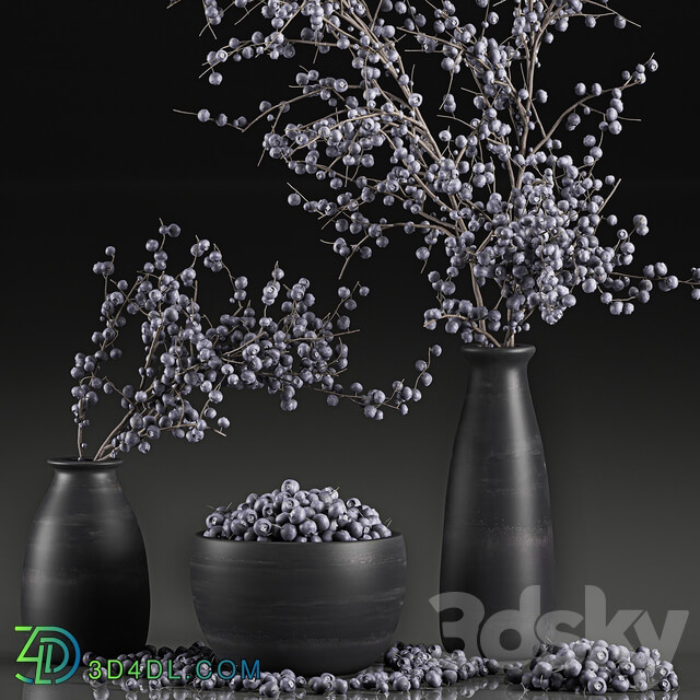 Bouquet of branches with berries 549. Branches berries blueberries blueberries bowl with berries natural decor eco design vase 3D Models