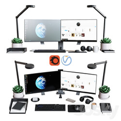 Desktop Set Classic Office Edition PC other electronics 3D Models 