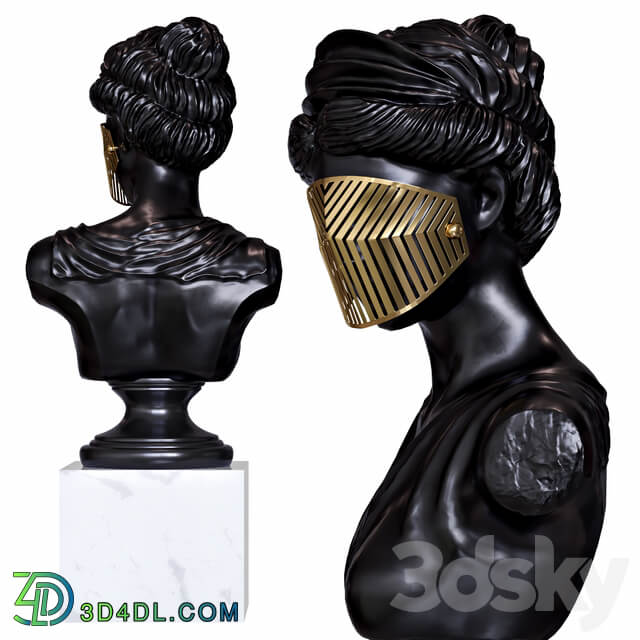 Bust Woman in Mask Figurine