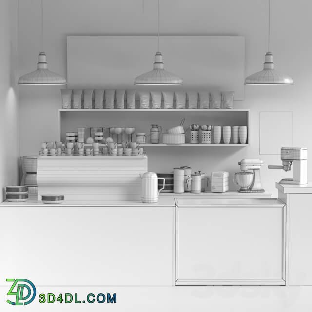 Cafe in minimalist style with a refrigerator with sweets and low alcohol drinks 3D Models