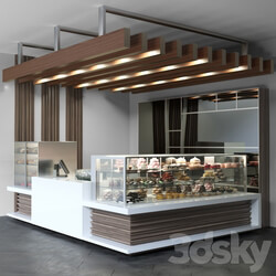 Design project of a coffee point with a confectionery showcase and desserts. Cafe 3D Models 