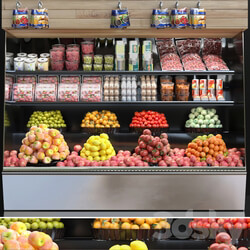 Showcase in a supermarket with fruits and vegetables. Fruits and vegetables 3D Models 