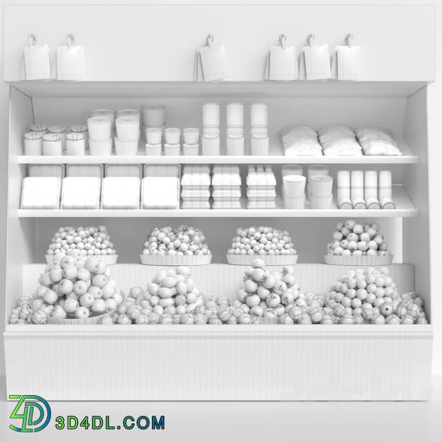 Showcase in a supermarket with fruits and vegetables. Fruits and vegetables 3D Models