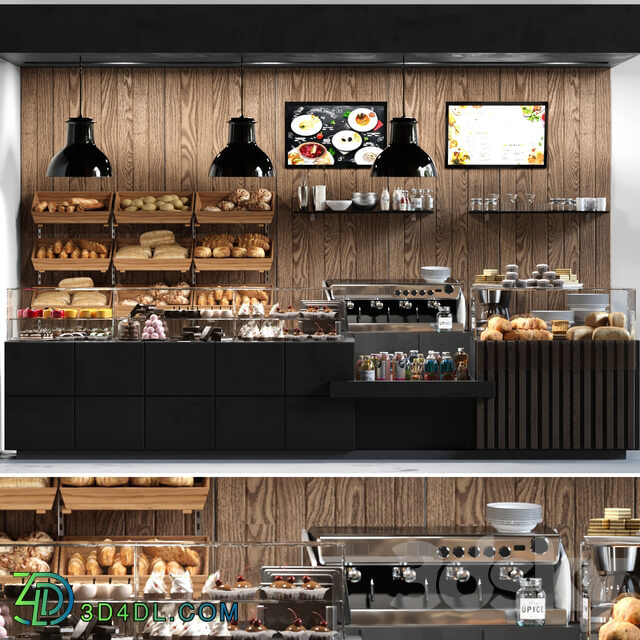 Cafe with pastries and desserts. Coffee house design project. Sweets 3D Models