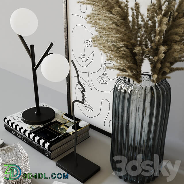 Decorative set with Ribbed Glass Vase