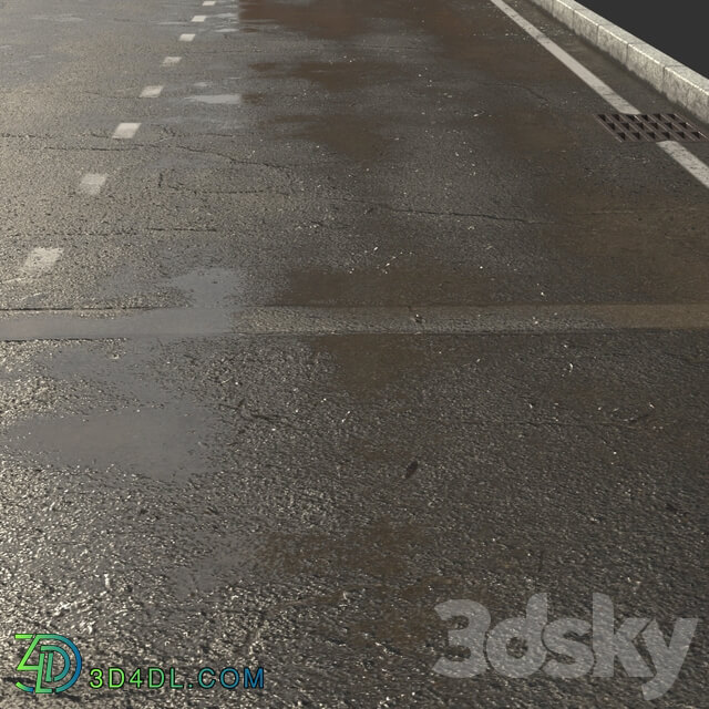 Asphalt with puddles