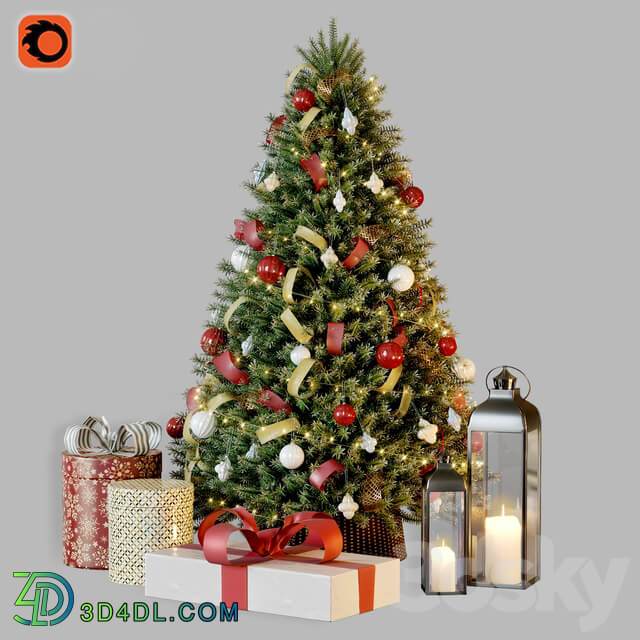 Christmas tree with decor 1 3D Models