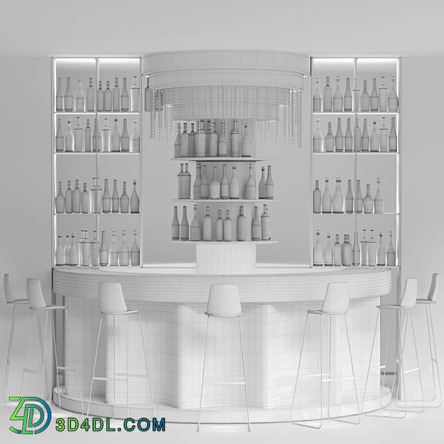 Bar counter with copper decor and strong alcohol. The pub 3D Models