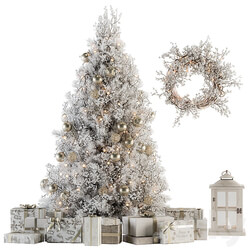 Christmas Decoration 14 Christmas White and Gold Tree with Gift 