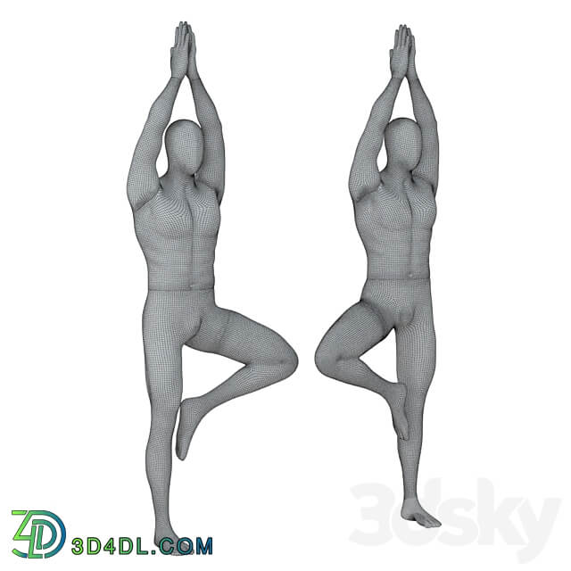 Male abstract mannequin stands in yoga pose 109