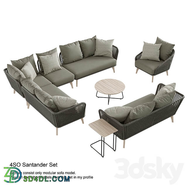 Outdoor garden wicker woven modular sofa 4so Santander 3D Models