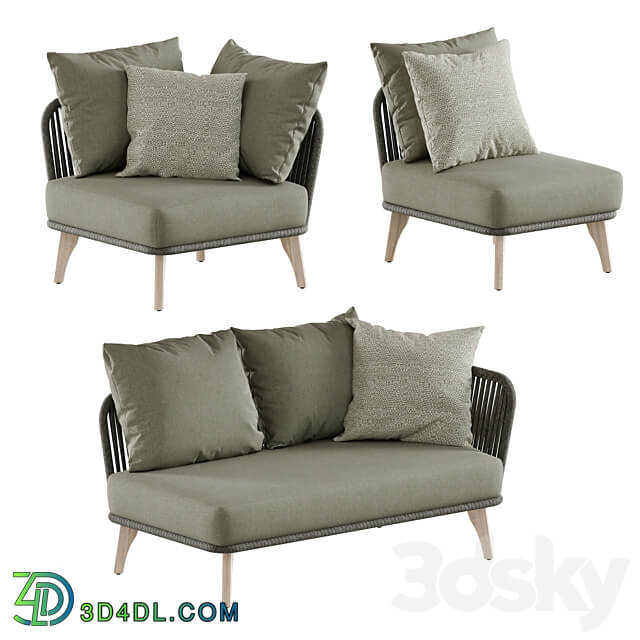 Outdoor garden wicker woven modular sofa 4so Santander 3D Models