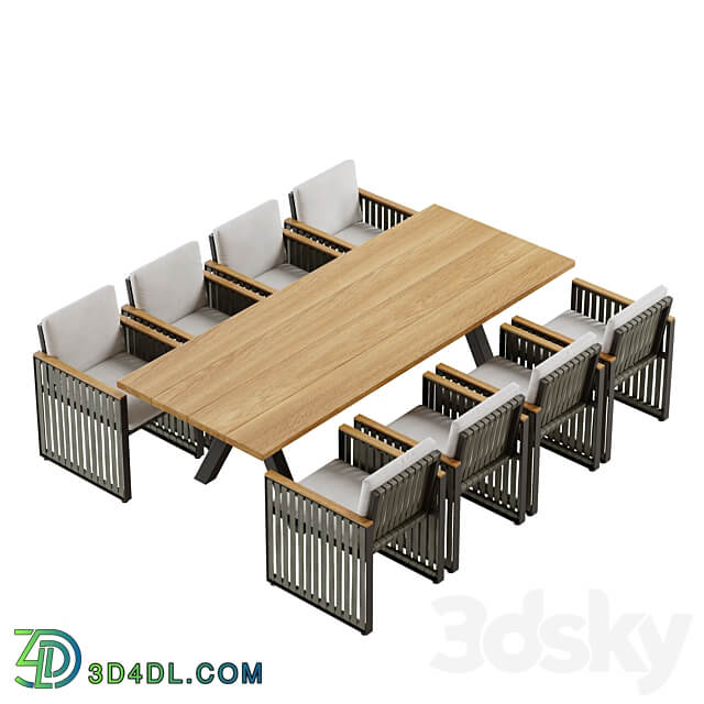 Outdoor garden wicker woven dining set Skyline design Horizon Table Chair 3D Models