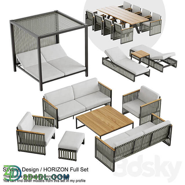 Outdoor garden wicker woven dining set Skyline design Horizon Table Chair 3D Models