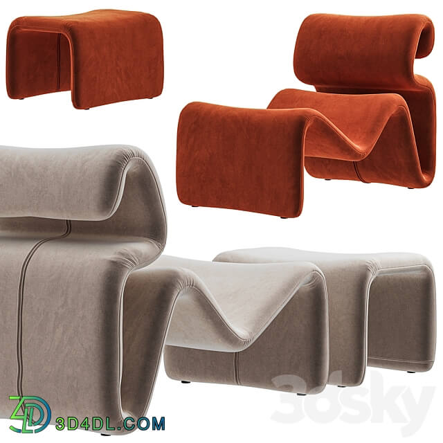 Artilleriet Etcetera Fabric Lounge Chair and Footstool 