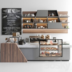 Design project of coffee point in loft style with desserts and sweets. Cafe 3D Models 