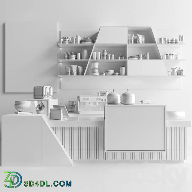 Design project of coffee point in loft style with desserts and sweets. Cafe 3D Models