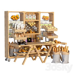 Showcase at the market with products pastries and dry breakfasts 3D Models 