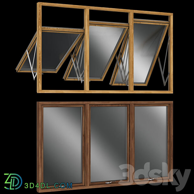Top swing hinged wooden metal window