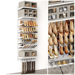 Shoe rack in a shoe cabinet. Set of shoes. Shelf filling Footwear 3D Models 