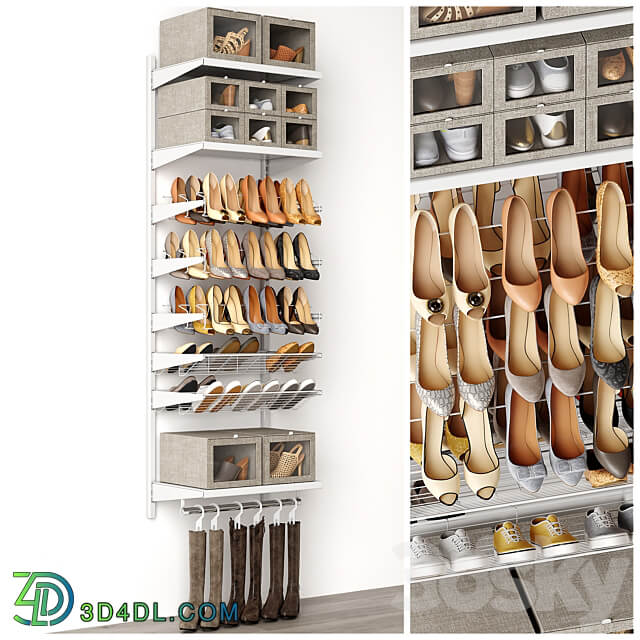 Shoe rack in a shoe cabinet. Set of shoes. Shelf filling Footwear 3D Models