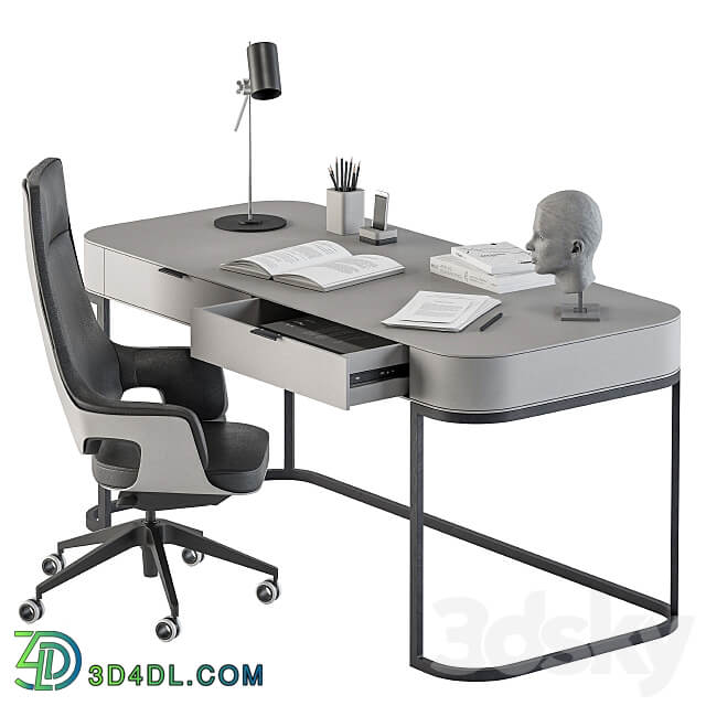 Gray and Black Writing Desk Office Set 180