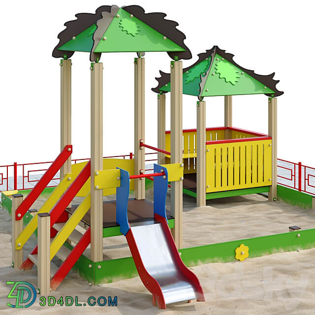 Children playground with a large sandbox