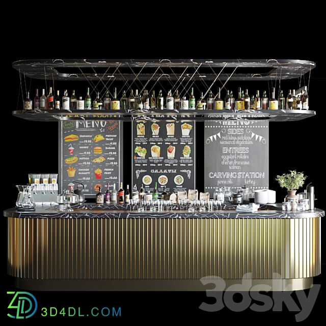 A large design project of a bar counter with strong alcohol wine and a variety of cocktails. Alcohol 3D Models