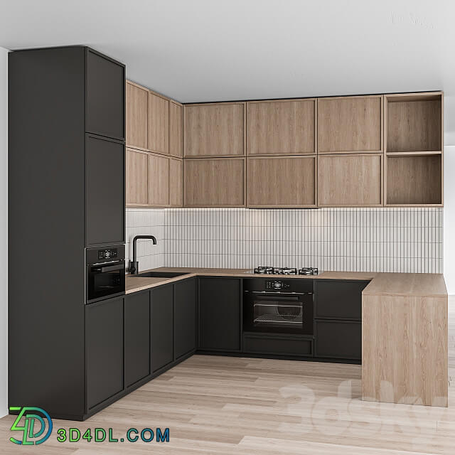 Kitchen Kitchen Modern Black and white with wood 50
