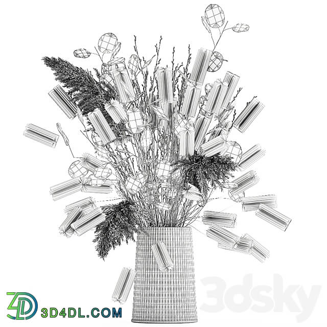 Bouquet 127. bouquet Lunnik Lunaria flowerpot bouquet dried flowers reeds pampas grass 3D Models