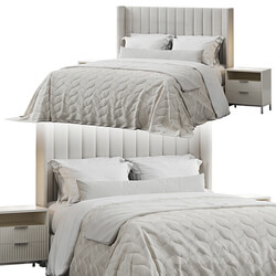 Bed Qween Wingback Striped Headboard Bed 