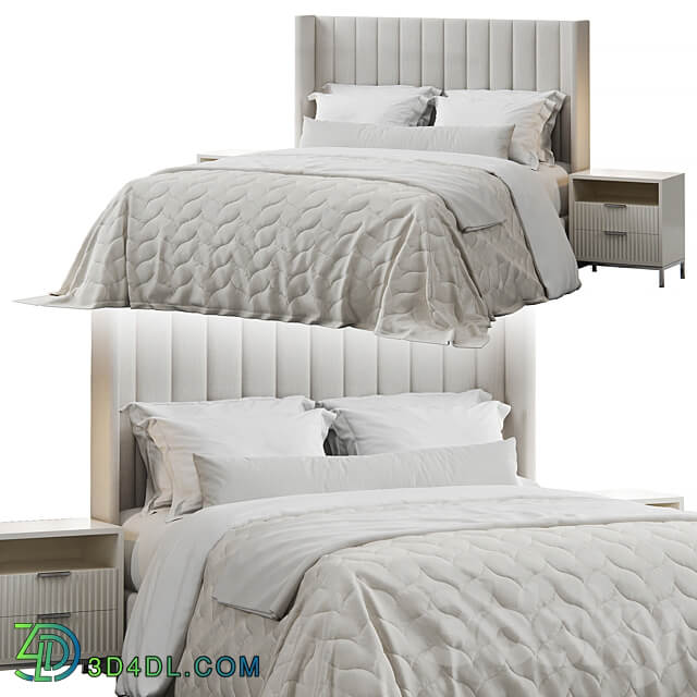 Bed Qween Wingback Striped Headboard Bed