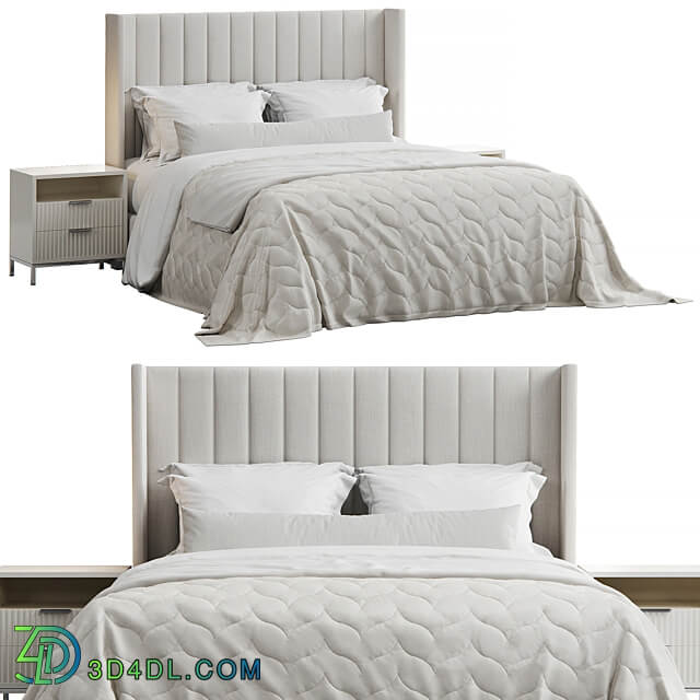 Bed Qween Wingback Striped Headboard Bed