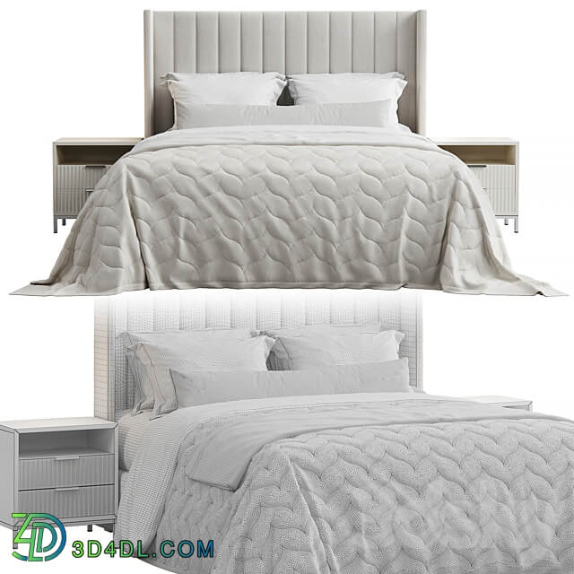 Bed Qween Wingback Striped Headboard Bed