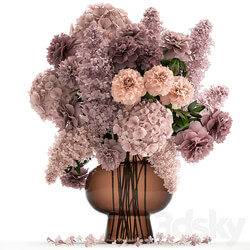 Bouquet 144. hydrangea flowers vase peonies luxury decor lilac stele large beautiful delicate inerier decorative eco design 3D Models 