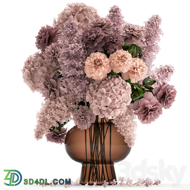 Bouquet 144. hydrangea flowers vase peonies luxury decor lilac stele large beautiful delicate inerier decorative eco design 3D Models