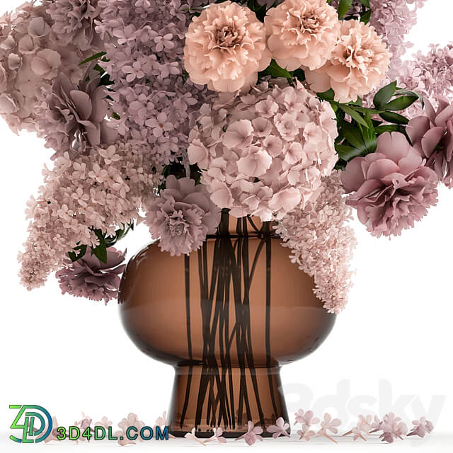 Bouquet 144. hydrangea flowers vase peonies luxury decor lilac stele large beautiful delicate inerier decorative eco design 3D Models