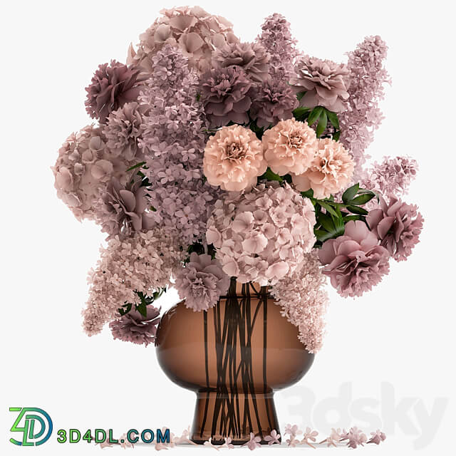 Bouquet 144. hydrangea flowers vase peonies luxury decor lilac stele large beautiful delicate inerier decorative eco design 3D Models